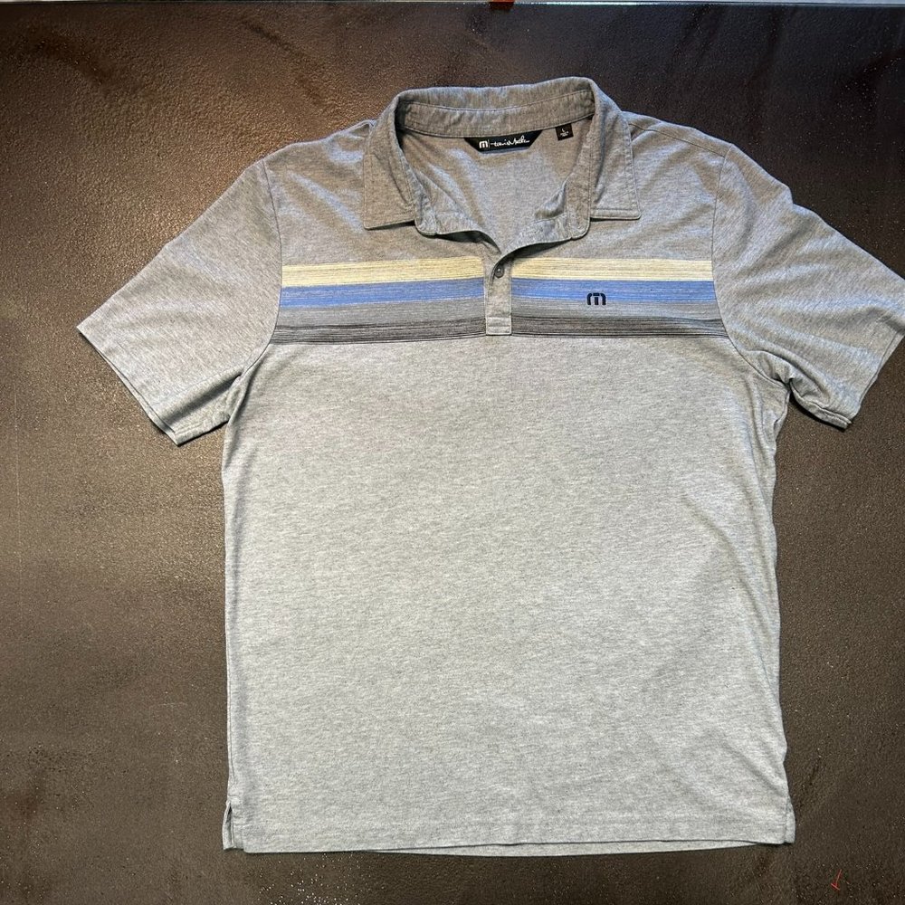 Travis Mathew Men's Polo Shirt XL Pima Cotton Blend Gray with Striping